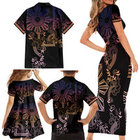 Filipino Sun Tribal Tattoo Family Matching Short Sleeve Bodycon Dress and Hawaiian Shirt Philippines Inspired Barong Pink Art - Wonder Print Shop