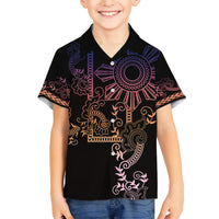 Filipino Sun Tribal Tattoo Family Matching Short Sleeve Bodycon Dress and Hawaiian Shirt Philippines Inspired Barong Pink Art - Wonder Print Shop