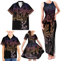Filipino Sun Tribal Tattoo Family Matching Tank Maxi Dress and Hawaiian Shirt Philippines Inspired Barong Pink Art - Wonder Print Shop
