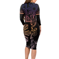Filipino Sun Tribal Tattoo Long Sleeve Bodycon Dress Philippines Inspired Barong Pink Art - Wonder Print Shop