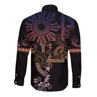 Filipino Sun Tribal Tattoo Long Sleeve Button Shirt Philippines Inspired Barong Pink Art - Wonder Print Shop