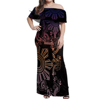 Filipino Sun Tribal Tattoo Off Shoulder Maxi Dress Philippines Inspired Barong Pink Art - Wonder Print Shop