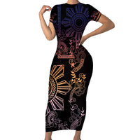 Filipino Sun Tribal Tattoo Short Sleeve Bodycon Dress Philippines Inspired Barong Pink Art - Wonder Print Shop