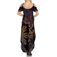 Filipino Sun Tribal Tattoo Summer Maxi Dress Philippines Inspired Barong Pink Art - Wonder Print Shop