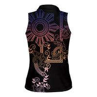 Filipino Sun Tribal Tattoo Women Sleeveless Polo Shirt Philippines Inspired Barong Pink Art - Wonder Print Shop