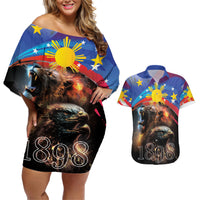 Philippines Lion and Eagle 1898 Couples Matching Off Shoulder Short Dress and Hawaiian Shirt Pilipinas Maligayang Araw ng Kalayaan LT9 - Wonder Print Shop