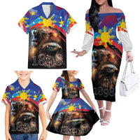 Philippines Lion and Eagle 1898 Family Matching Off The Shoulder Long Sleeve Dress and Hawaiian Shirt Pilipinas Maligayang Araw ng Kalayaan - Wonder Print Shop