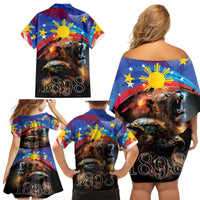 Philippines Lion and Eagle 1898 Family Matching Off Shoulder Short Dress and Hawaiian Shirt Pilipinas Maligayang Araw ng Kalayaan LT9 - Wonder Print Shop
