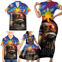 Philippines Lion and Eagle 1898 Family Matching Short Sleeve Bodycon Dress and Hawaiian Shirt Pilipinas Maligayang Araw ng Kalayaan - Wonder Print Shop