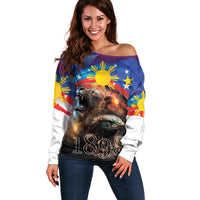 Philippines Lion and Eagle 1898 Off Shoulder Sweater Pilipinas Maligayang Araw ng Kalayaan - Wonder Print Shop