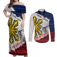 Philippines 126th Independence Day Couples Matching Off Shoulder Maxi Dress and Long Sleeve Button Shirt Pilipinas Hunyo 12 Maligayang Araw ng Kalayaan LT9 - Wonder Print Shop