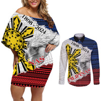 Philippines 126th Independence Day Couples Matching Off Shoulder Short Dress and Long Sleeve Button Shirt Pilipinas Hunyo 12 Maligayang Araw ng Kalayaan LT9 - Wonder Print Shop