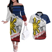Philippines 126th Independence Day Couples Matching Off The Shoulder Long Sleeve Dress and Hawaiian Shirt Pilipinas Hunyo 12 Maligayang Araw ng Kalayaan LT9 - Wonder Print Shop