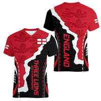 England Women V Neck T Shirt The Three Lions Football Go Champions Red - Wonder Print Shop