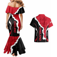 Custom England Couples Matching Mermaid Dress And Hawaiian Shirt The Three Lions Football Go Champions Red LT9 - Wonder Print Shop