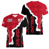 Custom England Women V Neck T Shirt The Three Lions Football Go Champions Red - Wonder Print Shop