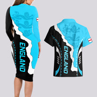 England Couples Matching Long Sleeve Bodycon Dress and Hawaiian Shirt The Three Lions Football Go Champions Blue LT9 - Wonder Print Shop