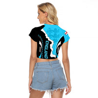 England Raglan Cropped T Shirt The Three Lions Football Go Champions Blue - Wonder Print Shop