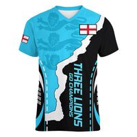 England Women V Neck T Shirt The Three Lions Football Go Champions Blue - Wonder Print Shop