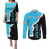 Custom England Couples Matching Puletasi Dress and Long Sleeve Button Shirts The Three Lions Football Go Champions Blue LT9 - Wonder Print Shop