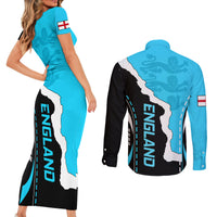 Custom England Couples Matching Short Sleeve Bodycon Dress and Long Sleeve Button Shirts The Three Lions Football Go Champions Blue LT9 - Wonder Print Shop