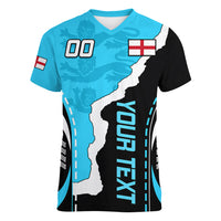 Custom England Women V Neck T Shirt The Three Lions Football Go Champions Blue - Wonder Print Shop