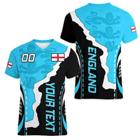 Custom England Women V Neck T Shirt The Three Lions Football Go Champions Blue - Wonder Print Shop