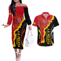 Spain Couples Matching Off The Shoulder Long Sleeve Dress and Hawaiian Shirt La Rojita Football Go Champions LT9 - Wonder Print Shop