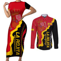 Spain Couples Matching Short Sleeve Bodycon Dress and Long Sleeve Button Shirts La Rojita Football Go Champions LT9 - Wonder Print Shop