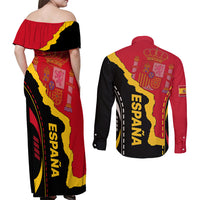 Custom Spain Couples Matching Off Shoulder Maxi Dress and Long Sleeve Button Shirts La Rojita Football Go Champions LT9 - Wonder Print Shop
