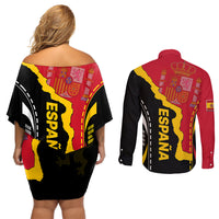Custom Spain Couples Matching Off Shoulder Short Dress and Long Sleeve Button Shirts La Rojita Football Go Champions LT9 - Wonder Print Shop