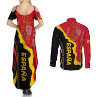 Custom Spain Couples Matching Summer Maxi Dress and Long Sleeve Button Shirts La Rojita Football Go Champions LT9 - Wonder Print Shop