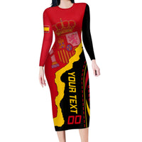 Custom Spain Long Sleeve Bodycon Dress La Rojita Football Go Champions - Wonder Print Shop