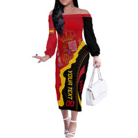 Custom Spain Off The Shoulder Long Sleeve Dress La Rojita Football Go Champions - Wonder Print Shop