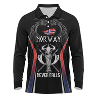 Custom Norway Viking Heritage Long Sleeve Polo Shirt Norge Never Falls Quarterfinal Edition