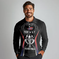 Custom Norway Viking Heritage Long Sleeve Polo Shirt Norge Never Falls Quarterfinal Edition