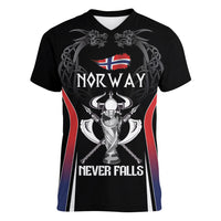Custom Norway Viking Heritage Women V-Neck T-Shirt Norge Never Falls Quarterfinal Edition