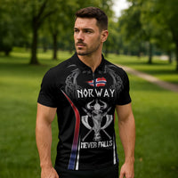 Custom Norway Viking Heritage Zipper Polo Shirt Norge Never Falls Quarterfinal Edition