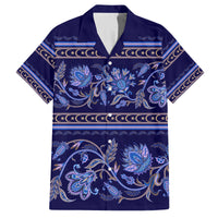 Azerbaijan Family Matching Off Shoulder Short Dress and Hawaiian Shirt Traditional Pattern Ornament With Flowers Buta Blue LT9 - Wonder Print Shop