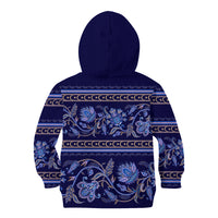 Azerbaijan Kid Hoodie Traditional Pattern Ornament With Flowers Buta Blue - Wonder Print Shop