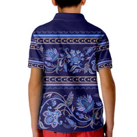 Azerbaijan Kid Polo Shirt Traditional Pattern Ornament With Flowers Buta Blue - Wonder Print Shop