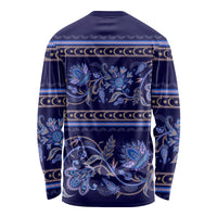 Azerbaijan Long Sleeve Shirt Traditional Pattern Ornament With Flowers Buta Blue - Wonder Print Shop