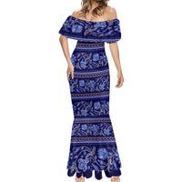 Azerbaijan Mermaid Dress Traditional Pattern Ornament With Flowers Buta Blue - Wonder Print Shop