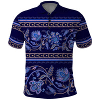 Azerbaijan Polo Shirt Traditional Pattern Ornament With Flowers Buta Blue - Wonder Print Shop