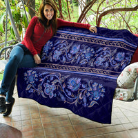 Azerbaijan Quilt Traditional Pattern Ornament With Flowers Buta Blue - Wonder Print Shop