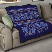 Azerbaijan Quilt Traditional Pattern Ornament With Flowers Buta Blue - Wonder Print Shop