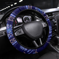 Azerbaijan Steering Wheel Cover Traditional Pattern Ornament With Flowers Buta Blue - Wonder Print Shop