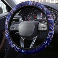 Azerbaijan Steering Wheel Cover Traditional Pattern Ornament With Flowers Buta Blue - Wonder Print Shop