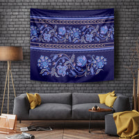 Azerbaijan Tapestry Traditional Pattern Ornament With Flowers Buta Blue - Wonder Print Shop