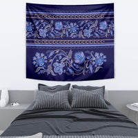 Azerbaijan Tapestry Traditional Pattern Ornament With Flowers Buta Blue - Wonder Print Shop